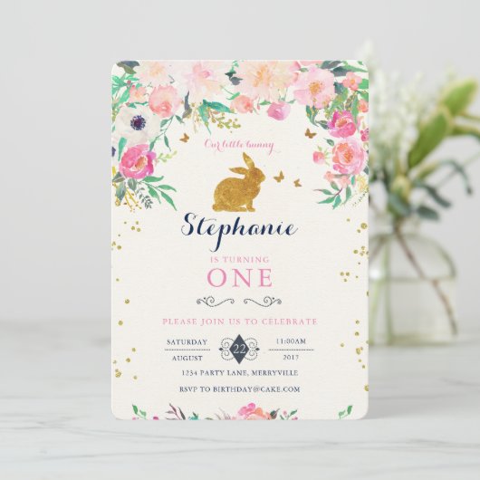 Bunny Birthday Uitnodiging (Staand voorkant)