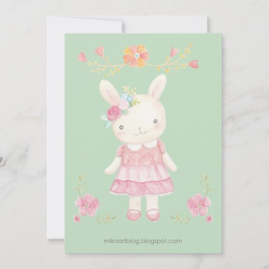 Bunny Birthday Uitnodiging pasteel Girls Rabbit (Achterkant)