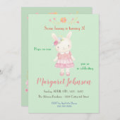 Bunny Birthday Uitnodiging pasteel Girls Rabbit (Voorkant / Achterkant)