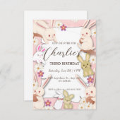 Bunny Birthday-uitnodiging voor kinderen Kaart (Voorkant / Achterkant)