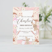 Bunny Birthday-uitnodiging voor kinderen Kaart (Staand voorkant)