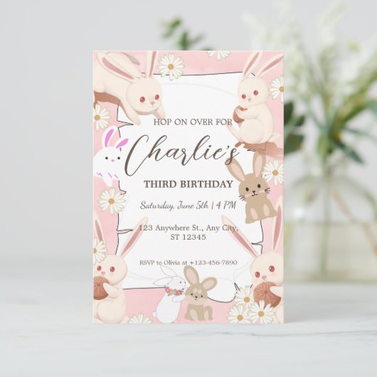 Bunny Birthday-uitnodiging voor kinderen Kaart (Staand voorkant)