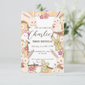 Bunny Birthday-uitnodiging voor kinderen Kaart (Staand voorkant)