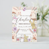 Bunny Birthday-uitnodiging voor kinderen Kaart (Staand voorkant)