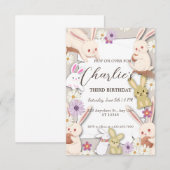 Bunny Birthday-uitnodiging voor kinderen Kaart (Voorkant / Achterkant)