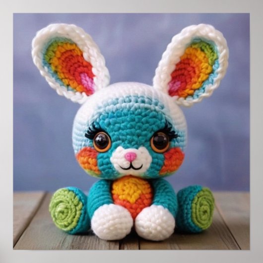 Bunny Bliss Crochet: Kleurrijk Konijn in Zoete tin Poster (Voorkant)