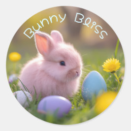 Bunny Bliss-Fluffy Pink Bunny Schattige Pastel Pas Ronde Sticker