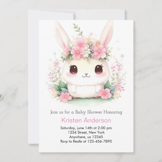 Bunny Bliss: Whimsical Baby Girl's Shower Kaart (Voorkant)