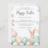 Bunny Bloemen en eieren wit gelukkig Pasen Kaart (Voorkant)