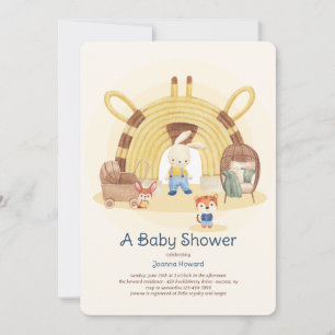 Bunny Blue Baby shower Invitation Kaart
