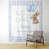 Bunny Blue Balloons 1st Birthday Backdrop Wandkleed (In situ)