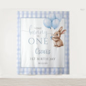 Bunny Blue Balloons 1st Birthday Backdrop Wandkleed (Voorkant)