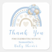Bunny Blue Beige Balloon Baby shower Bedankt Vierkante Sticker (Voorkant)