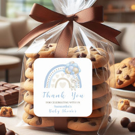 Bunny Blue Beige Balloon Baby shower Bedankt Vierkante Sticker