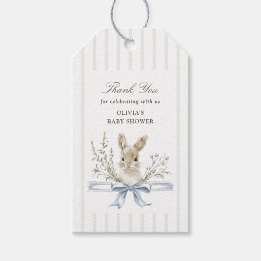 Bunny Blue Bow Baby Shower Thank you Cadeaulabel (Voorkant)