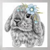 Bunny Blue Bow Nursery Print | Bunny Print (Voorkant)