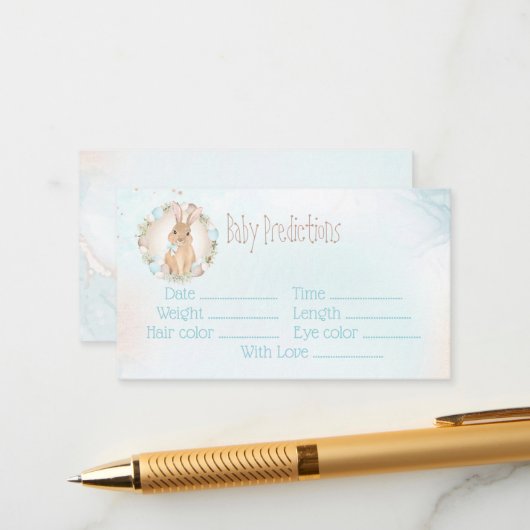 Bunny Blue Boy Baby shower Baby voorspellingen Kaa Informatiekaartje (Voorkant / Achterkant in situ)