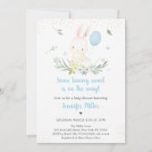 Bunny Blue Boy Greenery Baby shower Kaart (Voorkant)