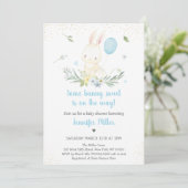 Bunny Blue Boy Greenery Baby shower Kaart (Staand voorkant)
