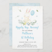 Bunny Blue Boy Verjaardag Kaart (Voorkant / Achterkant)