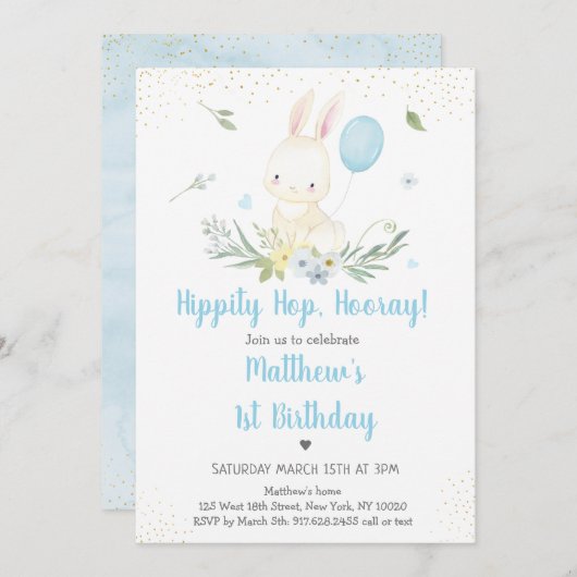 Bunny Blue Boy Verjaardag Kaart (Voorkant / Achterkant)