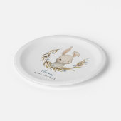 Bunny Blue Floral Baby shower Papieren Bordje (Gekanteld)