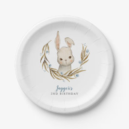 Bunny Blue Floral Kids Verjaardagsfeestje Papieren Bordje