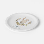 Bunny Blue Floral Kids Verjaardagsfeestje Papieren Bordje (Gekanteld)