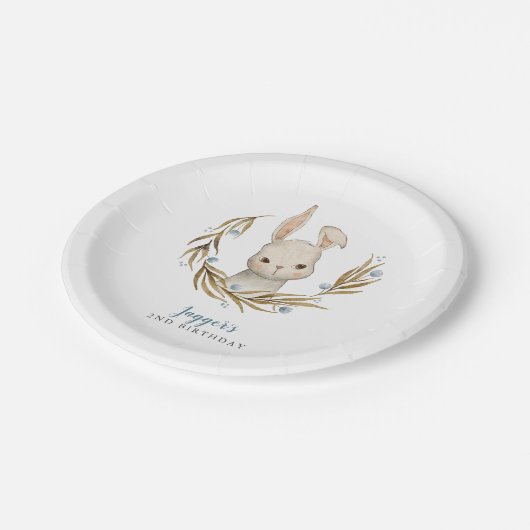 Bunny Blue Floral Kids Verjaardagsfeestje Papieren Bordje (Gekanteld)