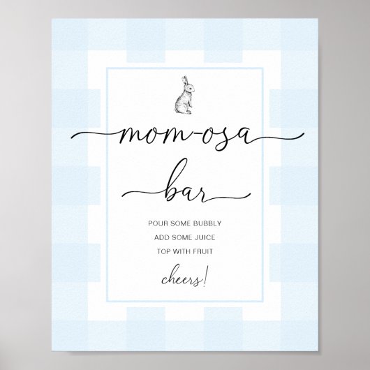 Bunny Blue Gingham Baby shower Mam-osa Bar Sign Poster (Voorkant)