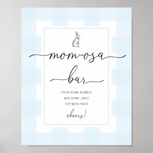 Bunny Blue Gingham Baby Shower Moeder-osa Bar Uith Poster (Voorkant)