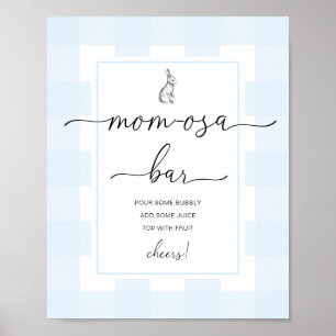 Bunny Blue Gingham Baby Shower Mom-osa Bar Bord Poster
