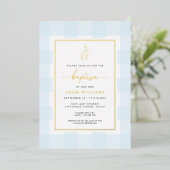 Bunny Blue Gingham Baptism Gold Foil Invitation Folie Uitnodiging (Staand Voorkant)