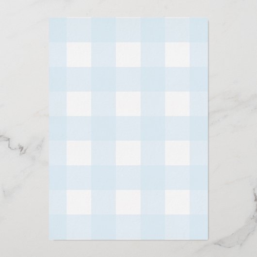 Bunny Blue Gingham Christening Folie Folie Uitnodiging (Achterkant)