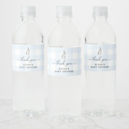Bunny Blue Gingham Favor Water Fles Waterfles Etiket