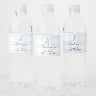 Bunny Blue Gingham Favor Water Fles Waterfles Etiket