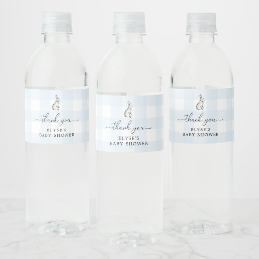 Bunny Blue Gingham Favor Water Fles Waterfles Etiket (Flessen)