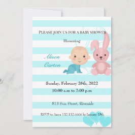 Bunny blue stripes boy baby shower-uitnodiging kaart