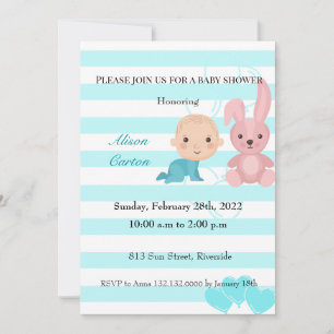 Bunny blue stripes boy baby shower-uitnodiging kaart