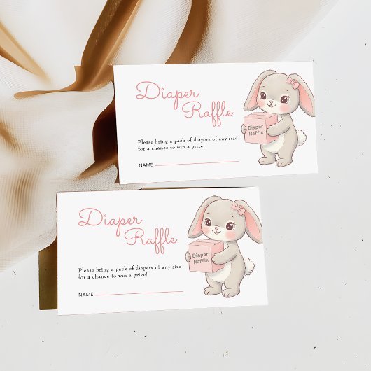 Bunny Blush Pink Baby Shower Diaper Raffle Ticket Informatiekaartje