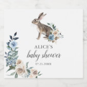 Bunny Boho Dusty Blue Baby shower Sparkling Wijnetiket (Enkel label)