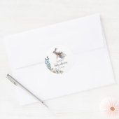 Bunny Boho Dusty Blue Beige Flowers Baby shower Ronde Sticker (Envelop)