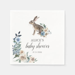 Bunny Boho Dusty Blue Flowers Baby shower Servet