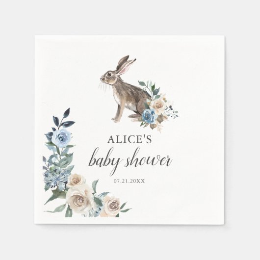 Bunny Boho Dusty Blue Flowers Baby shower Servet (Voorkant)