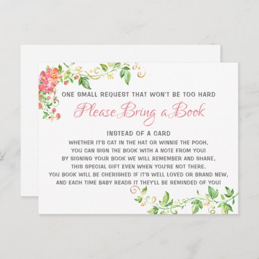 Bunny Boho Floral Bring a Book Library Baby shower Uitnodiging Briefkaart (Voorkant / Achterkant)