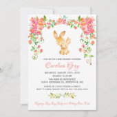 Bunny Boho Floral Invitation Roze Baby shower Kaart (Voorkant)