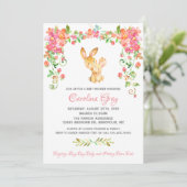Bunny Boho Floral Invitation Roze Baby shower Kaart (Staand voorkant)