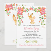 Bunny Boho Floral Invitation Roze Baby shower Kaart (Voorkant / Achterkant)