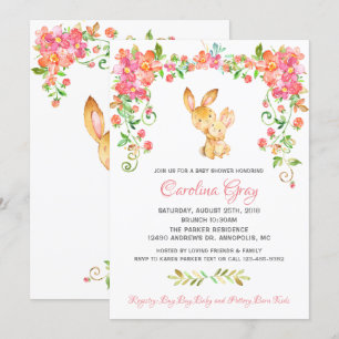 Bunny Boho Floral Invitation Roze Baby shower Kaart
