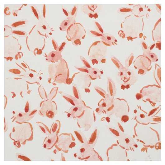 BUNNY BOMB Soft Peach Waterverf Rabbits Stof (Swatch)